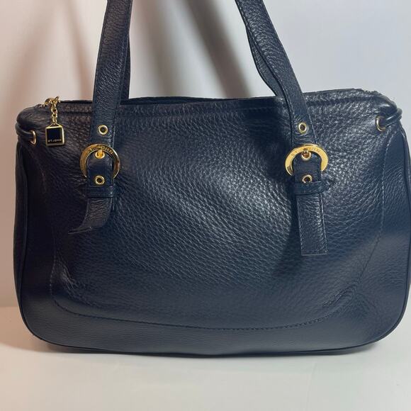 St. John Dark Navy Blue Pebbled Leather Shoulder Bag Handbag Purse - Picture 2 of 11